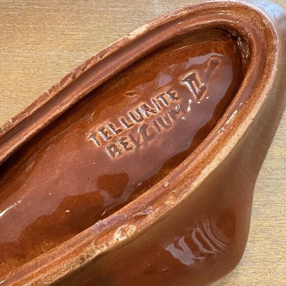 Tellurite Belgium White Fish Ceramic Redware Dish Belgian 1930s Serving Bowl - Picture 4 of 4